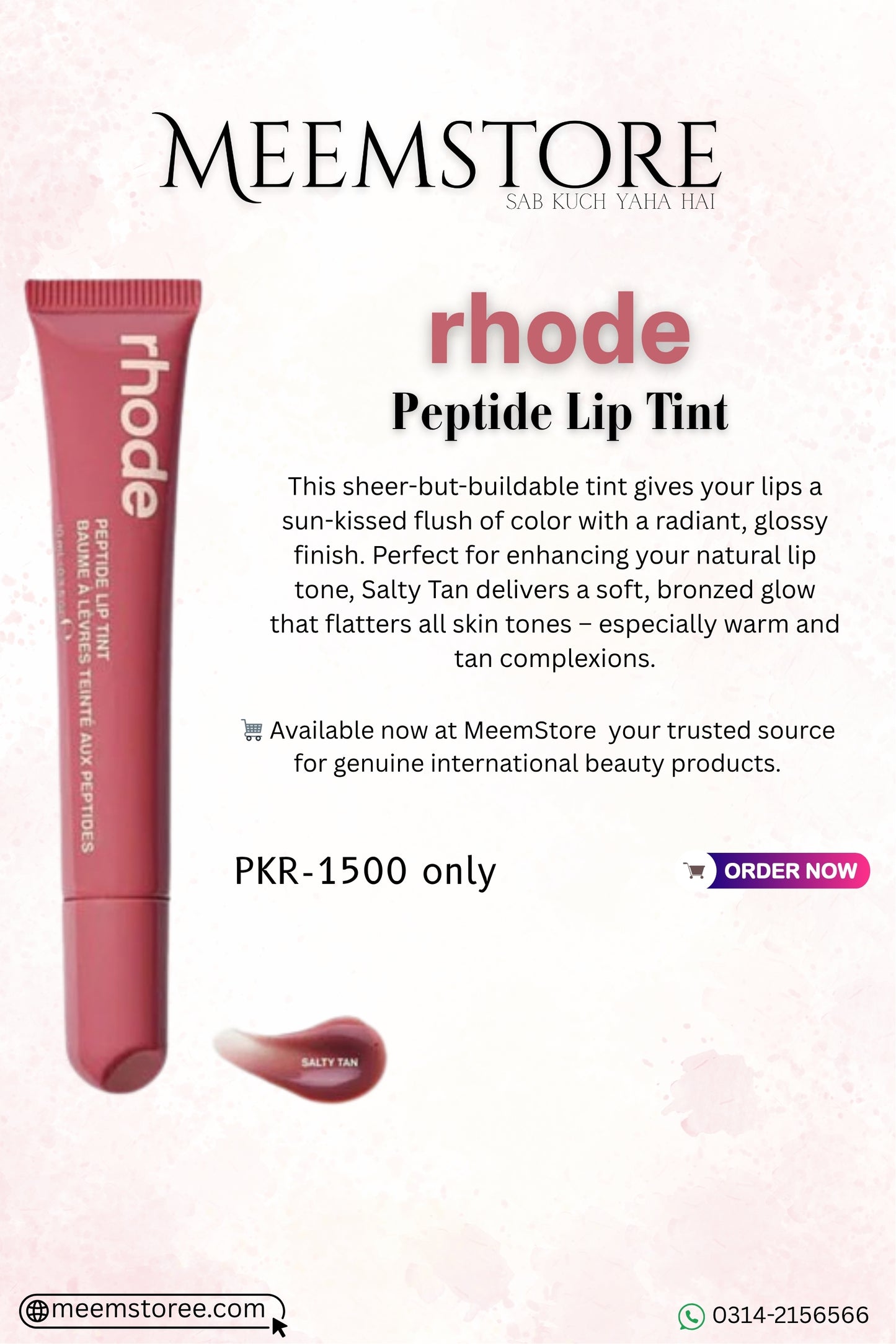Rhode Salty Tan Lip Tint – Warm Nude-Brown Peptide Balm for Smooth, Glossy Lips | Meemstore